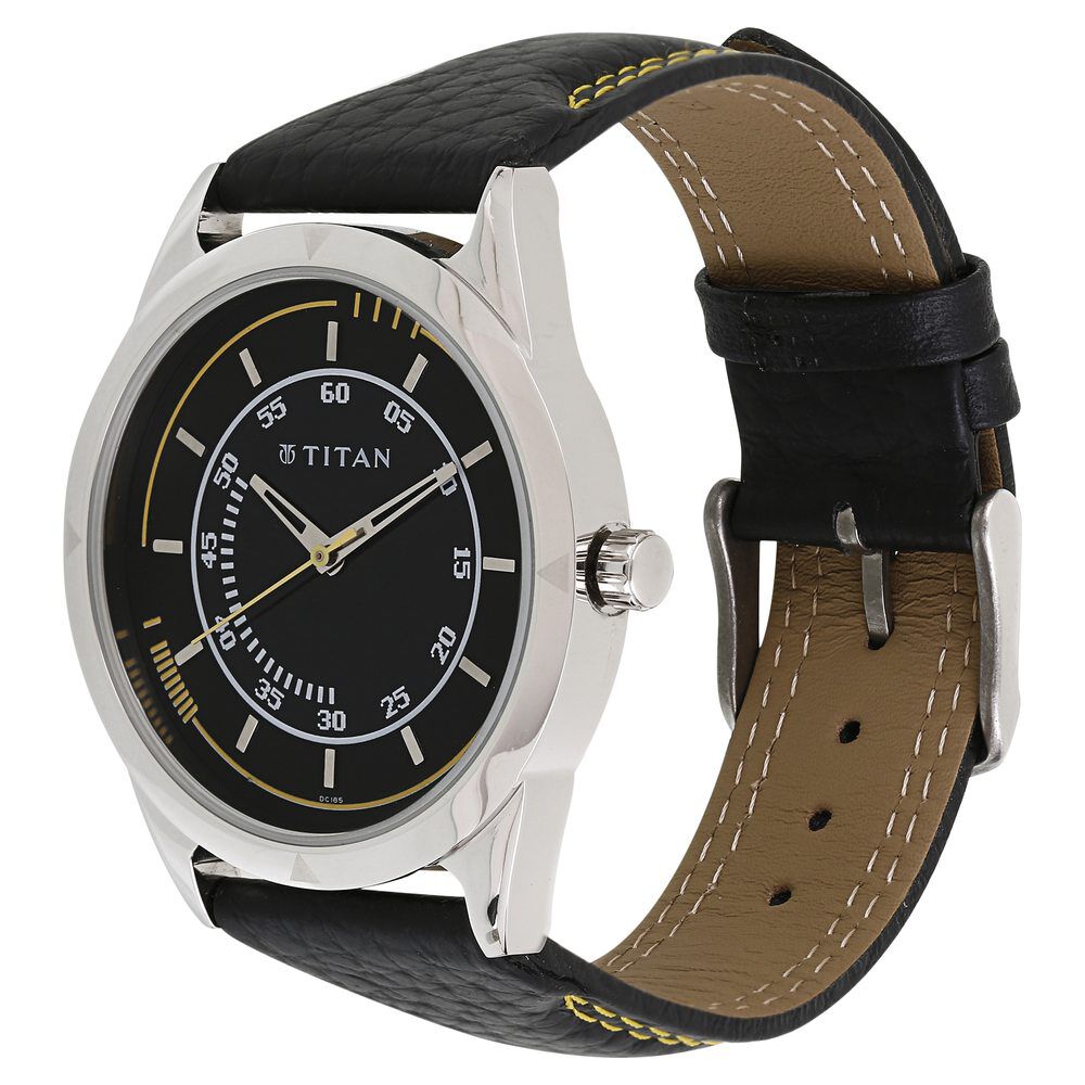 Buy Online Titan Quartz Analog Black Dial Leather Strap Watch for Men ne1590sl03c Titan