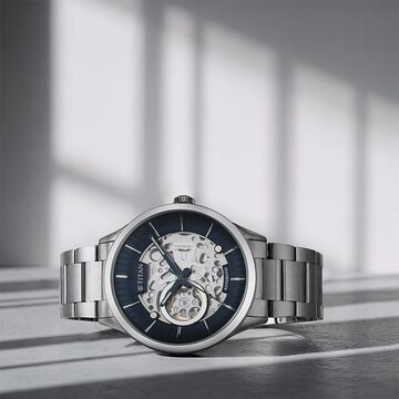 Titan Metal Mechanicals Blue Dial Silver Stainless Steel Strap Watch for Men