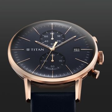 Titan Infinity Display Blue Dial Chronograph Leather Strap watch for Men