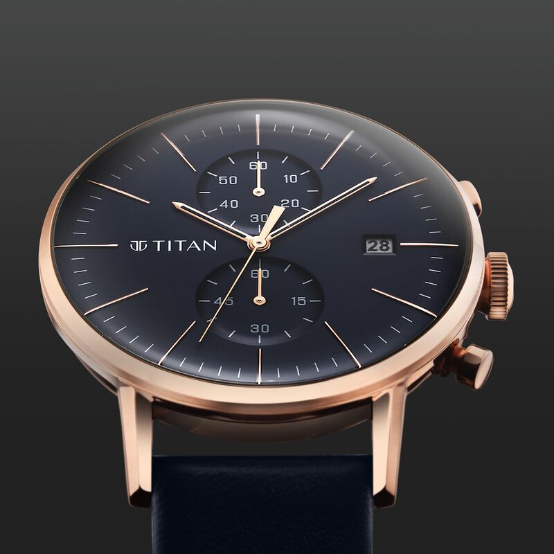 Titan Infinity Display Blue Dial Chronograph Leather Strap watch for Men - image number 0