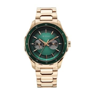 Titan Regalia Opulent Two-Eye Multifunction Green Panda Dial Carnation Leather Strap Watch For Men