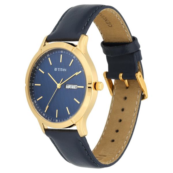 Titan Lagan Blue Dial Analog with Day and Date Leather Strap Watch for Men - image number 2