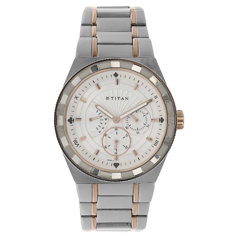 Titan Quartz Multifunction White Dial Stainless Steel Strap Watch for Men