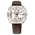 Tommy Hilfiger Quartz Chronograph Silver Dial Brown Leather Strap Watch For Men - image number 0
