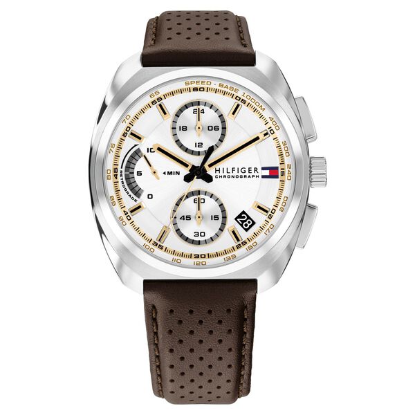 Tommy Hilfiger Quartz Chronograph Silver Dial Brown Leather Strap Watch For Men - image number 0