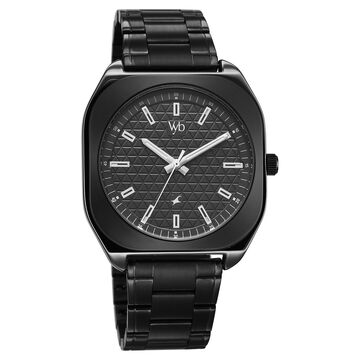 Vyb Aviator By Fastrack Quartz Analog Black Dial Two Toned Stainless Steel Strap Watch For Guys