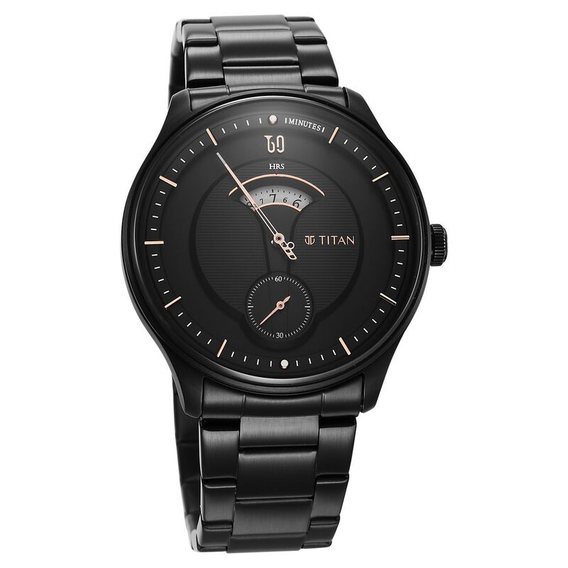 Titan Quartet Black Dial Analog Stainless Steel Strap watch for Men