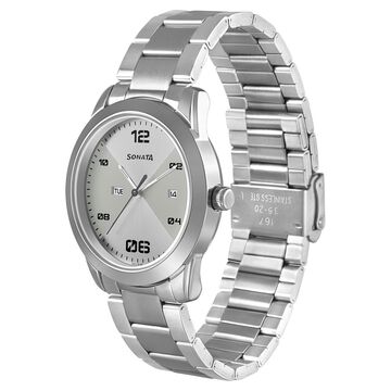 Sonata RPM Quartz Analog with Day and Date Silver Dial Stainless Steel Strap Watch for Men