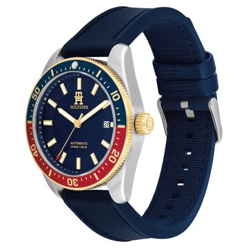 Tommy Hilfiger Automatic Blue Dial Blue Color Silicone Strap Watch For Men