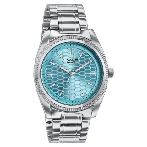 Poze By Sonata Quartz Analog Blue Dial Silver Metal Strap Watch For Men - image number 2