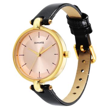 Sonata Gold Edit Pink Dial Women Watch With Leather Strap