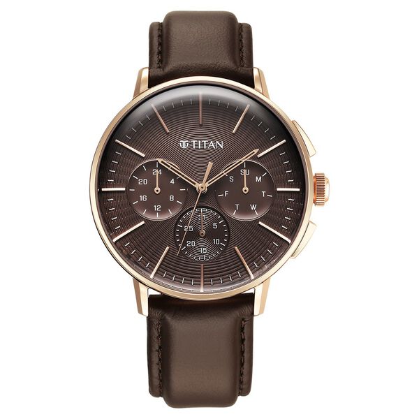Titan Light leathers Multifunction Brown Dial Leather Strap Watch For Men - image number 0
