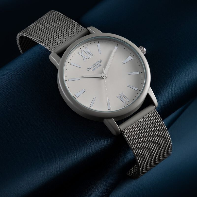 Sonata Poze Quartz Analog Grey Dial Grey Mesh Strap Watch For Men