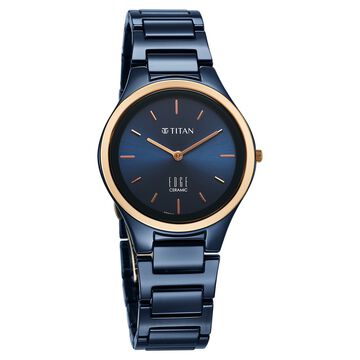 Titan Edge Bicolour Quartz Analog Blue Dial Blue Ceramic Strap Watch For Women