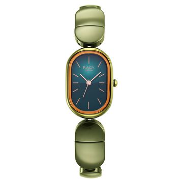 Titan Raga Ceramics Quartz Analog Blue Dial Green Ceramic Strap Watch For Women