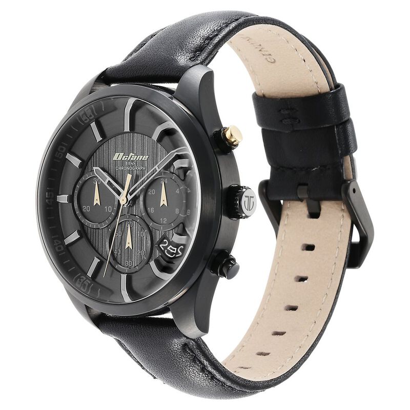 Titan Octane Classic Sporty Black Dial Chronograph Leather Strap watch for Men - image number 3