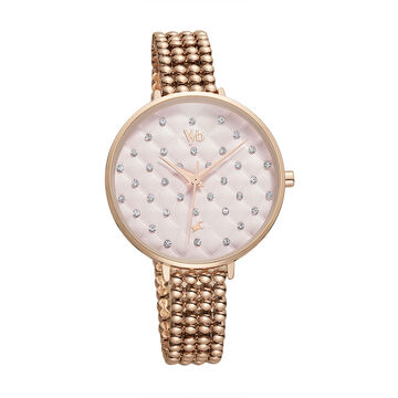 Fastrack Vyb Iconique Quartz Analog Pink Dial Metal Strap Watch for Girls