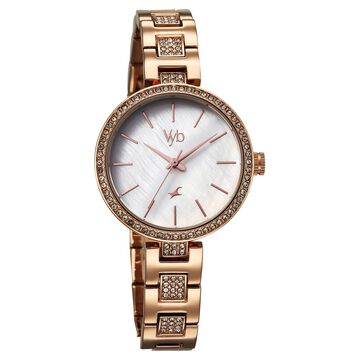 Fastrack Vyb Diva Quartz Analog Mother of Pearl Dial Rose Gold Metal Strap Watch For Girls