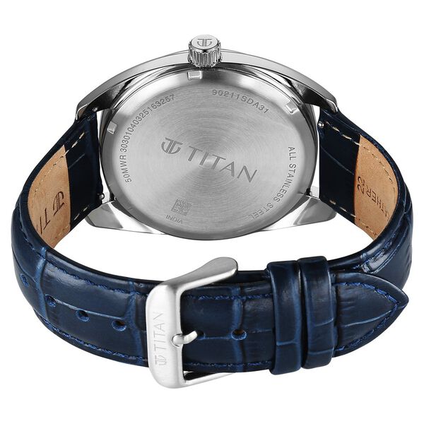 Titan Tonneau Analog with Date and Blue Dial Blue Leather Strap Watch for Men - image number 6