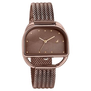 Fastrack Style Up Quartz Analog Brown Dial Brown Stainless Steel Strap Watch For Girls