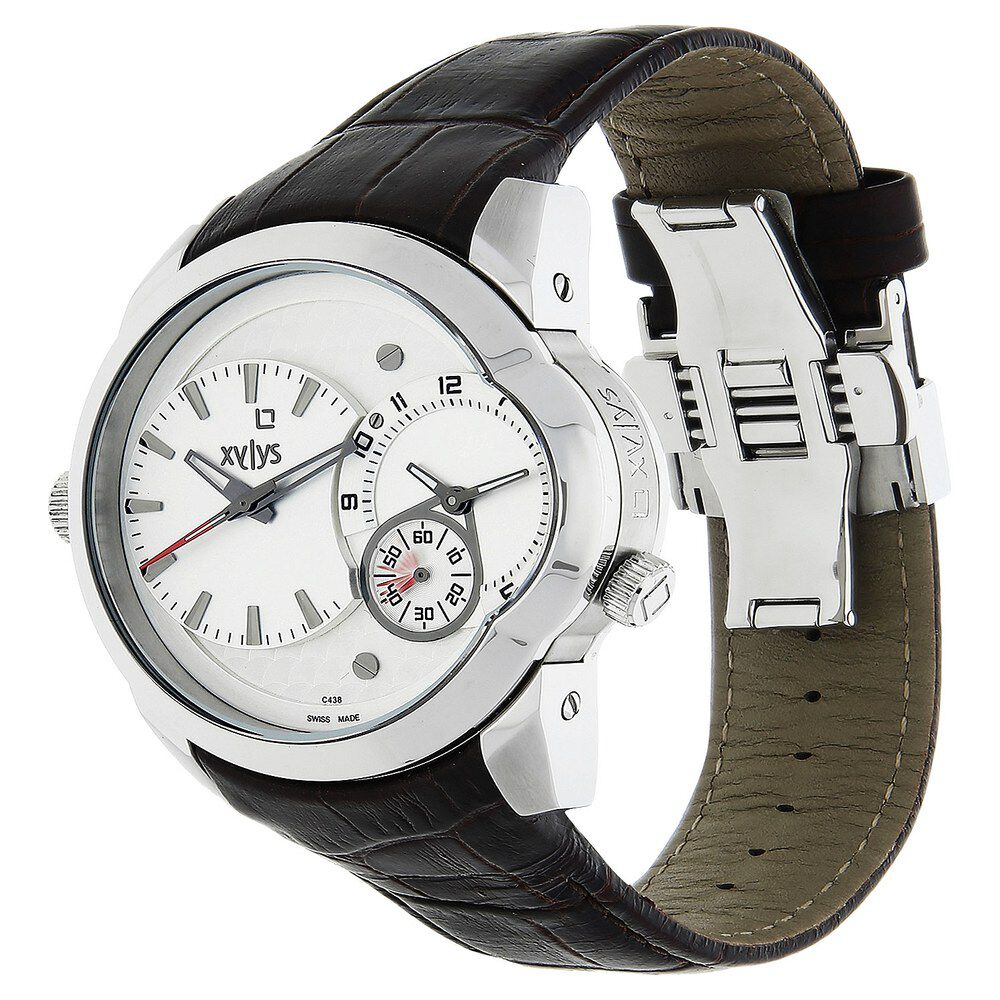 Buy Online Xylys Swiss Analog Black Leather Strap and White Dial