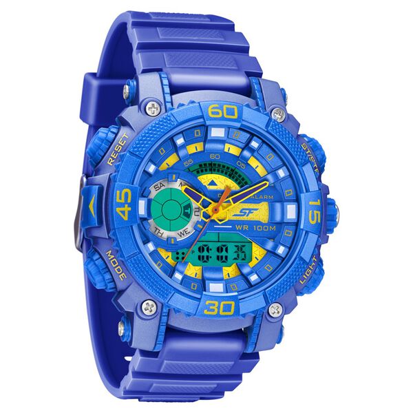 SF Quartz Analog Digital Blue Dial TPU Strap Watch for Men - image number 0