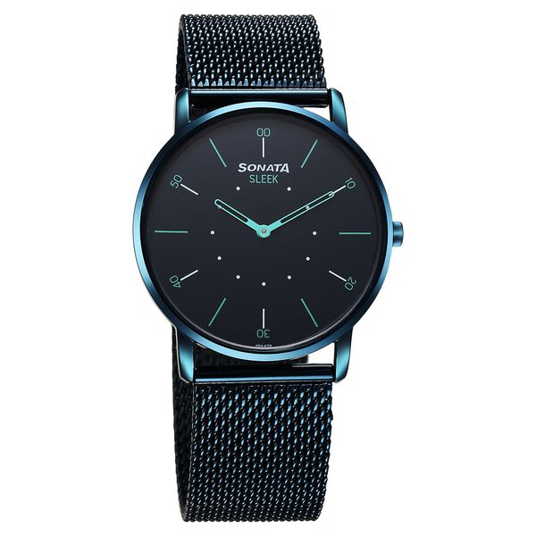 Sonata Sleek Quartz Analog Blue Dial Blue Stainless Steel Strap Watch For Men - image number 0