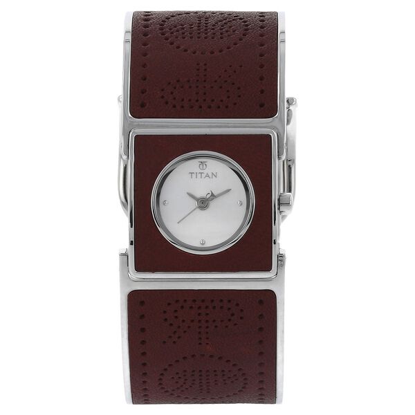 Titan Quartz Analog Silver Dial Leather Strap Watch for Women - image number 0