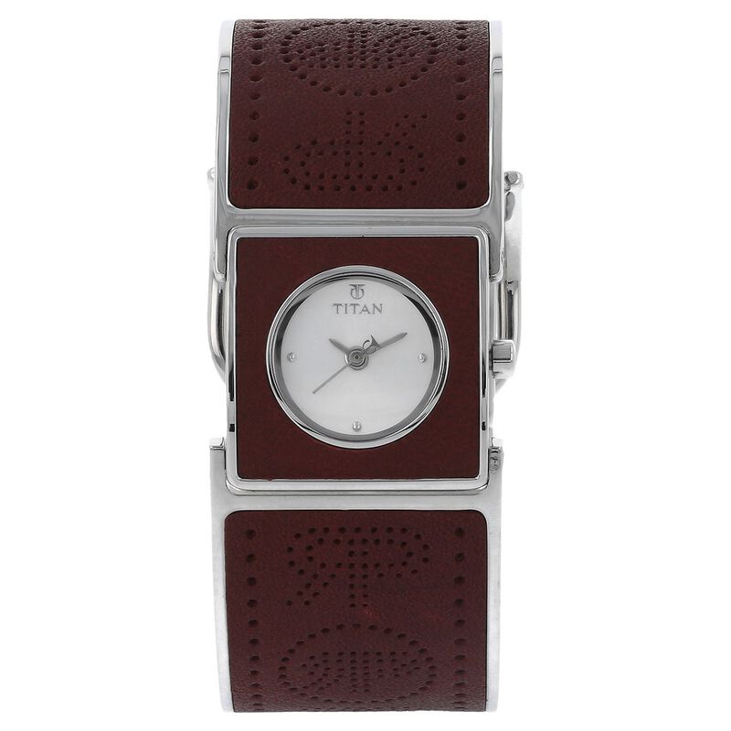 Titan Quartz Analog Silver Dial Leather Strap Watch for Women