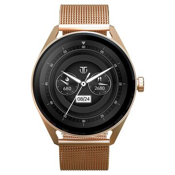 Titan Crest with 3.63 cm AMOLED Display and AOD, Functional Crown, BT Calling Smartwatch with Rose Gold Mesh Strap