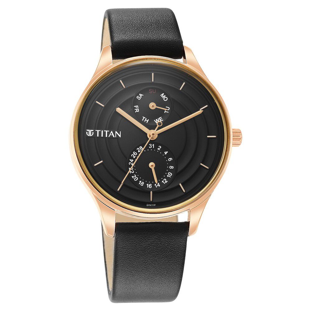 Buy Online Titan Neo Workdays Black Dial Quartz Multifunction Leather Strap watch for Women ns2670wl07 Titan