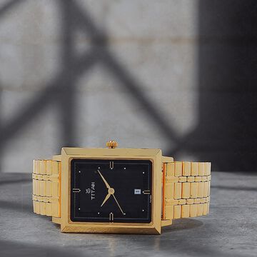 Titan Quartz Analog with Date Black Dial Stainless Steel Strap Watch for Men