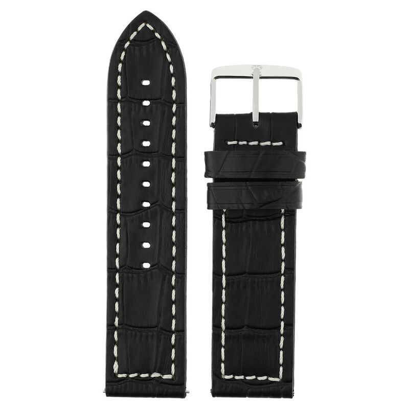 24 mm Black Genuine Leather Strap for Men