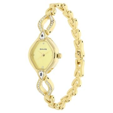 Sonata Quartz Analog Champagne Dial Metal Strap Watch for Women