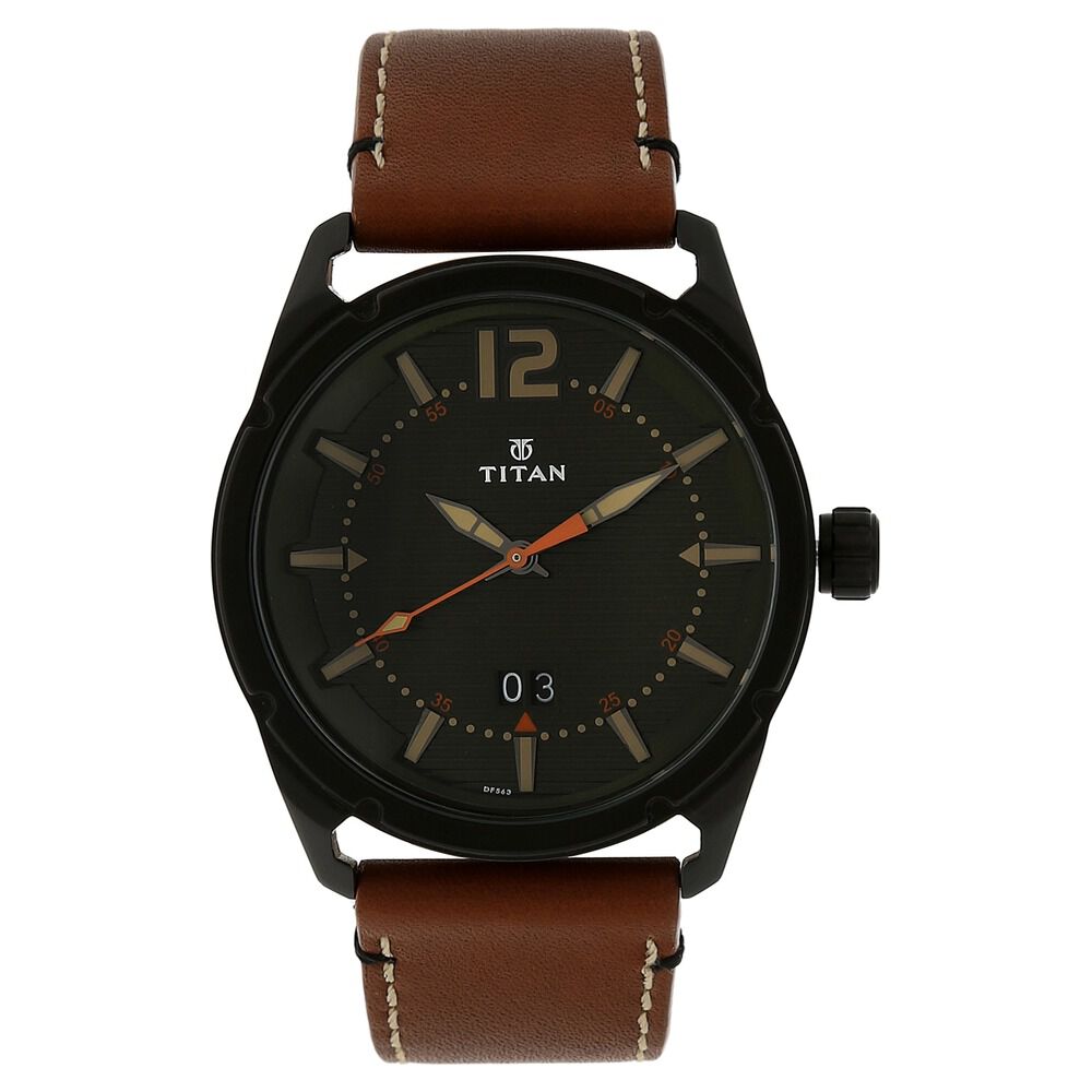 Buy Online Titan Analog with Date Green Dial Leather Strap watch for Men nk1699nl01 Titan