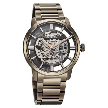 Titan See-Through Skeletal Automatic Analog with Black Dial Copper Brown Stainless Steel Strap Watch for Men