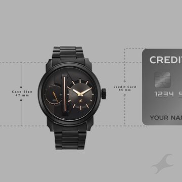 Fastrack Pulse IV Dual Time Analog Watch with Black Dial & Black Stainless Steel Strap For Guys