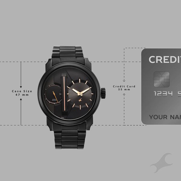 Fastrack Pulse IV Dual Time Analog Watch with Black Dial & Black Stainless Steel Strap For Guys - image number 3
