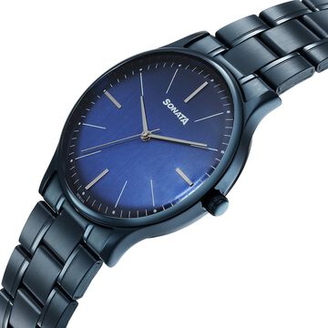 Sonata Aspire Quartz Analog Blue Dial Stainless Steel Strap Watch For Men
