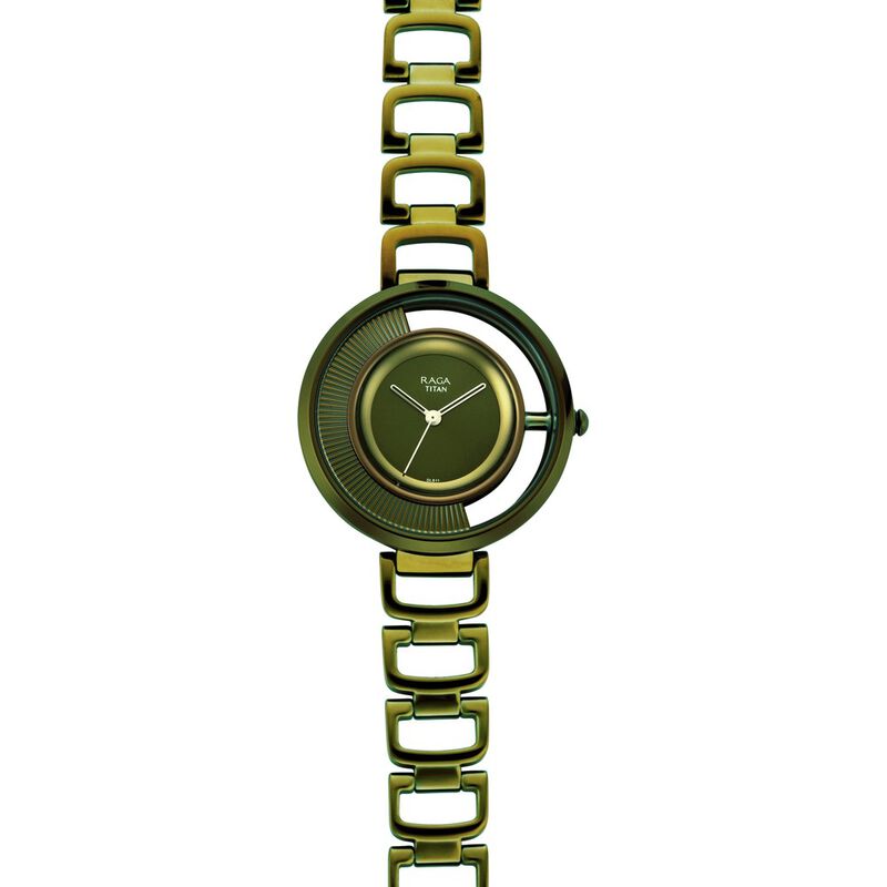 Titan Raga Moments Of Joy Green Dial Women Watch With Metal Strap - image number 3