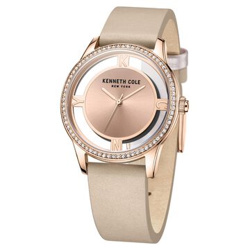 Kenneth Cole Quartz Analog Rose Gold Dial Brown Leather Strap Watch For Women