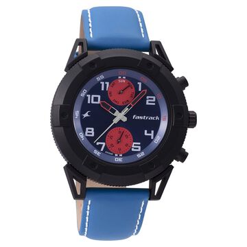 Fastrack Modular Quartz Analog Blue Dial Leather Strap Watch for Guys