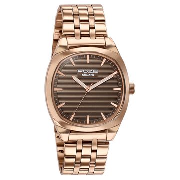 Poze By Sonata Quartz Analog Grey Dial Rose Gold Metal Strap Watch For Men