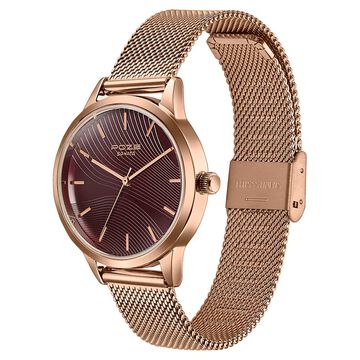 Poze By Sonata Quartz Analog Wine Red Dial Rose Gold Metal Strap Watch For Women