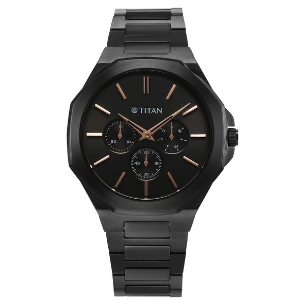 Titan Classic Slim Multifunction Quartz Multifunction Black Dial Stainless Steel Strap Watch For Men - image number 0