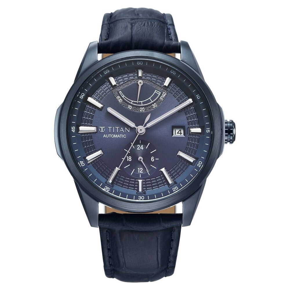 Titan Aion Concealed Automatic Analog with Power Reserve Indicator and Blue Dial Blue Leather Strap Watch for Men-picture-20