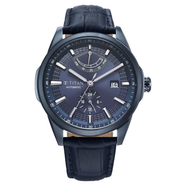 Titan Aion Concealed Automatic Analog with Power Reserve Indicator and Blue Dial Blue Leather Strap Watch for Men - image number 0