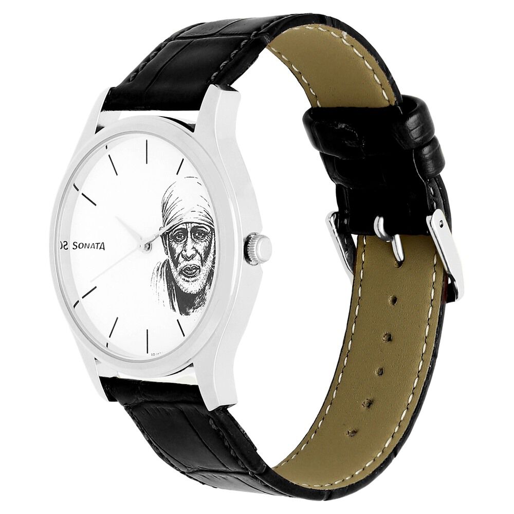 Buy Online Sonata Quartz Analog White Dial Leather Strap Watch for