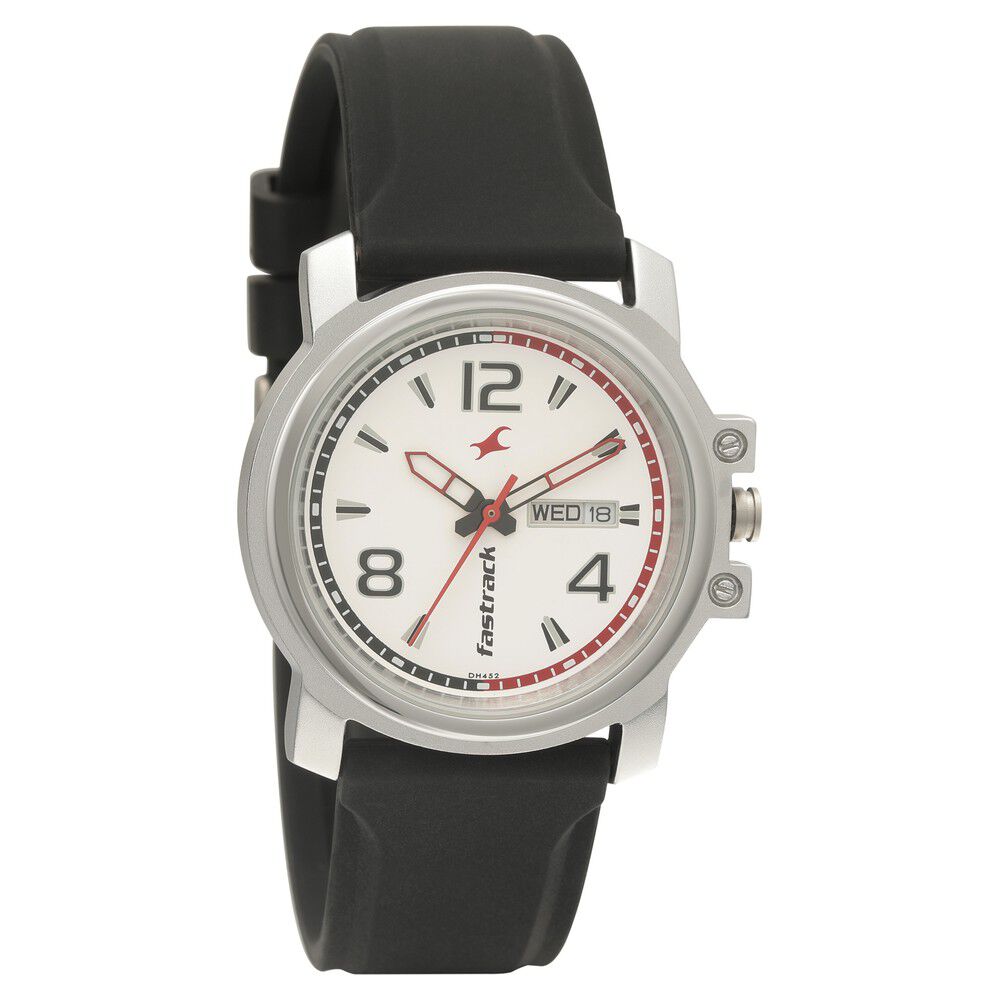 Buy Online Fastrack Quartz Analog White Dial Plastic Strap Watch for Guys nm3039sp04 Titan