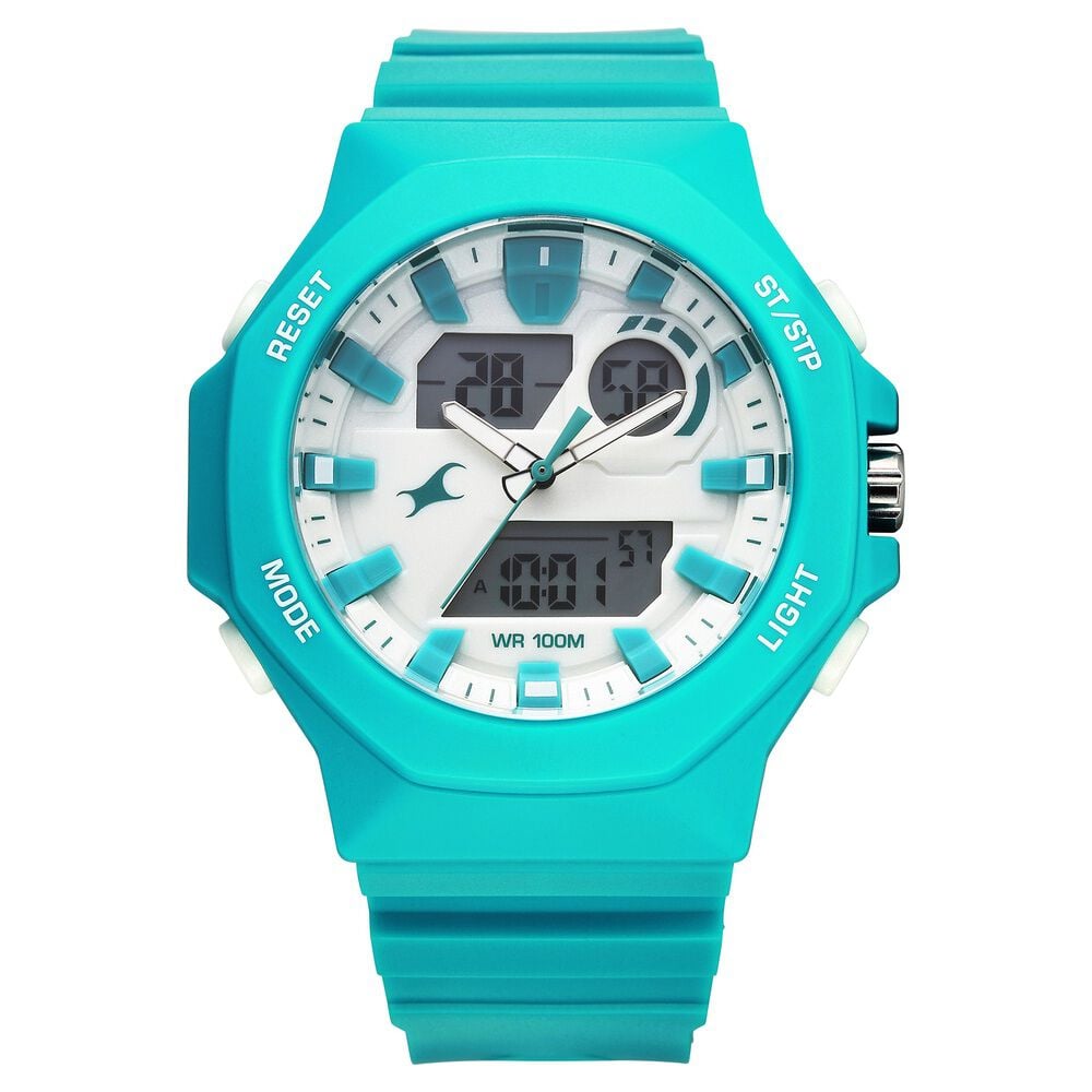 Fastrack Streetstyle Quartz Digital Silver Dial Teal PU Strap Watch For Guys-picture-22